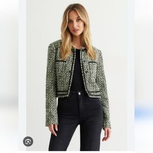 Cropped Tweed Blazer With Trims